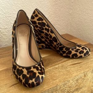 Tory Burch leopard calf hair wedge heel